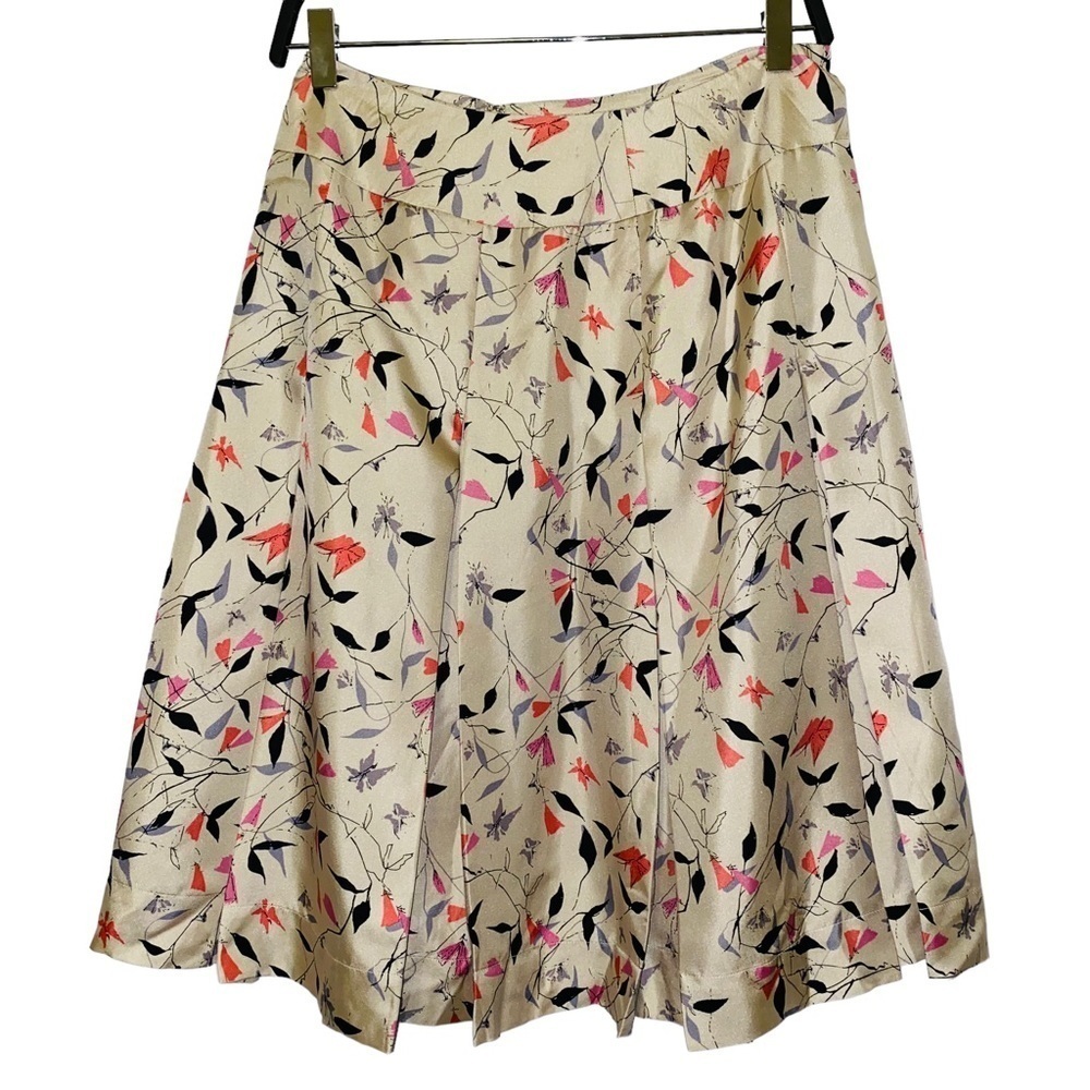 Albert Nipon Boutique 100% Silk Multicolored Printed Pleated Skirt Size 6 - Picture 2 of 8